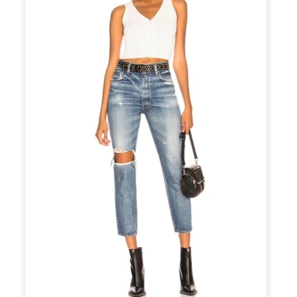 Moussy Marshall Distressed Tapered High Rise Jeans - Picture 2 of 15